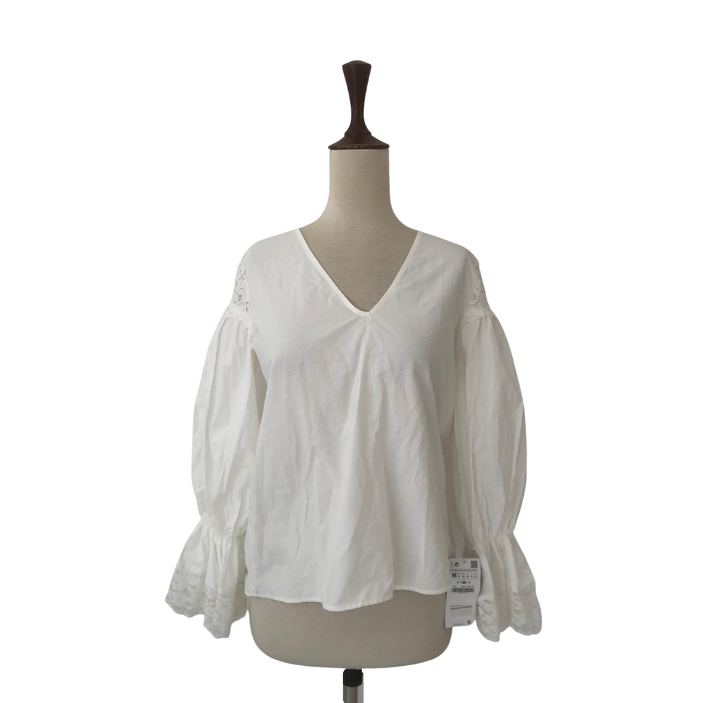 ZARA White Lace V-Neck Top | Brand New |