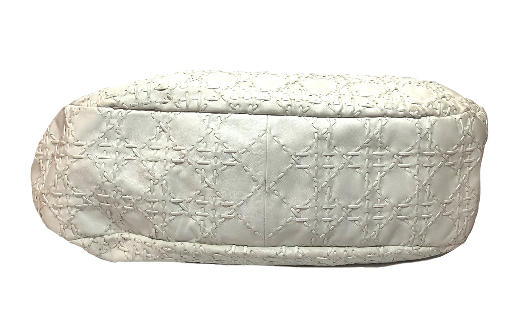 Christian Dior White Leather Cross Stitch Hobo Bag | Gently Used | - Secret Stash