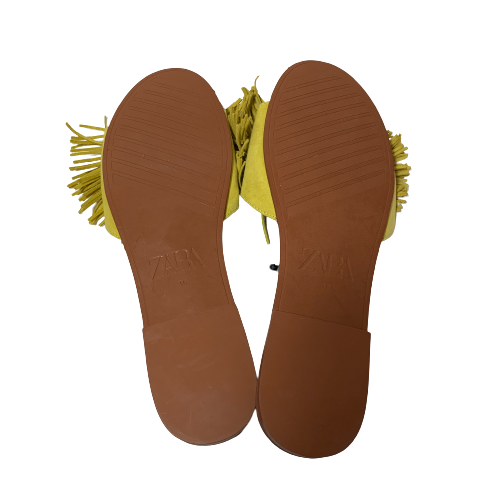 ZARA Yellow Knot Fringe Slides | Brand New |