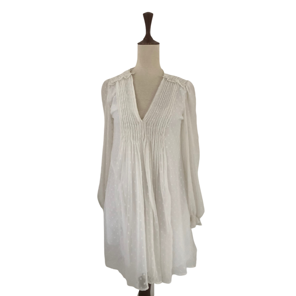ZARA White Pleated Sheer Embroidered Dress | Brand New |